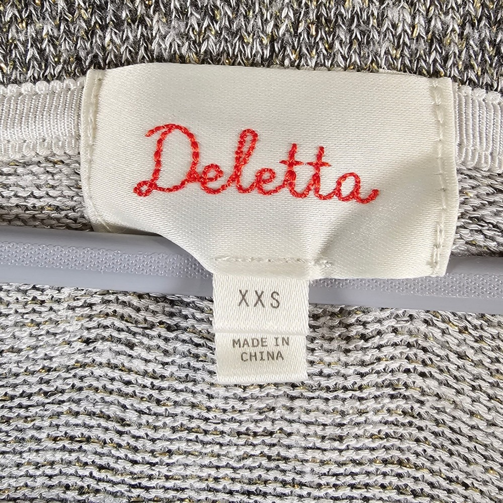 Deletta Anthropologie Gray Metallic Knit Cowl Neck Long Sleeve Top XXS - Picture 3 of 6
